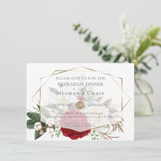 Wedding Rehearsal | Bourgogne Peony Floral Spray Kaart (Staand voorkant)