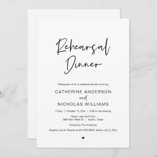 Wedding Rehearsal Dinner en party viering Inv Kaart (Voorkant / Achterkant)