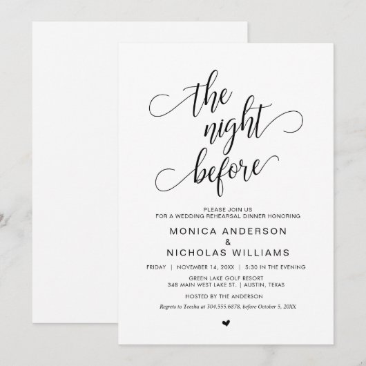 Wedding Rehearsal Dinner, Simple Classy Black, Kaart (Voorkant / Achterkant)