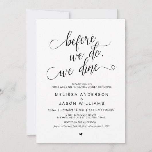 Wedding Rehearsal Dinner, Simple Classy Black, Kaart (Voorkant)