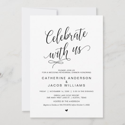 Wedding Rehearsal Dinner, Simple Classy Black, Kaart (Voorkant)