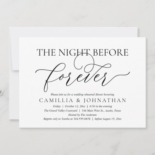 Wedding Rehearsal Dinner, The Night Before Forever Kaart (Voorkant)