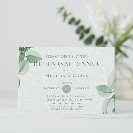 Wedding Rehearsal | Elegant Waterverf Eucalyptus Kaart (Staand voorkant)