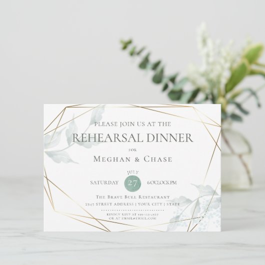 Wedding Rehearsal | Groene botanische grijze Jade Kaart (Staand voorkant)