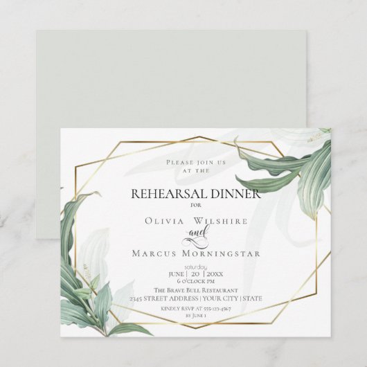 Wedding Rehearsal | Moderne elegante tropische bla Kaart (Voorkant / Achterkant)