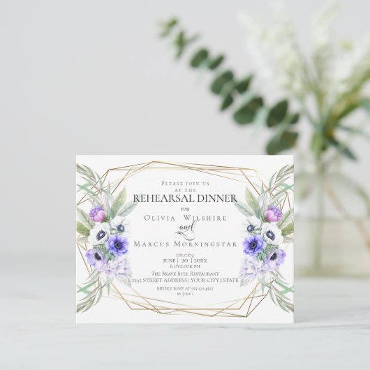 Wedding Rehearsal | Violet Anemone Floral Kaart (Staand voorkant)