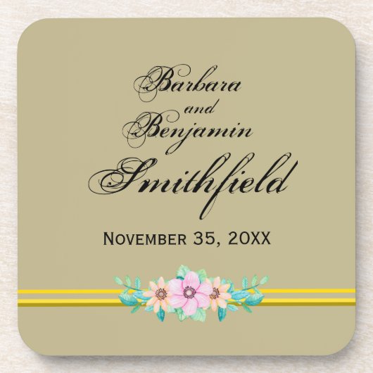 Wedding Remembrance Floral - Personalize Bier Onderzetter (Voorkant)