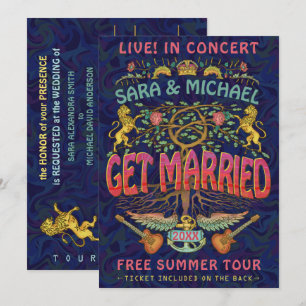 Wedding Retro 70s Band Concert Ticket Theme Kaart