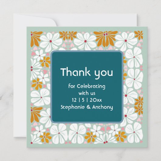 Wedding Retro Bloemen Groovy 70s Boho bedankt (Voorkant)