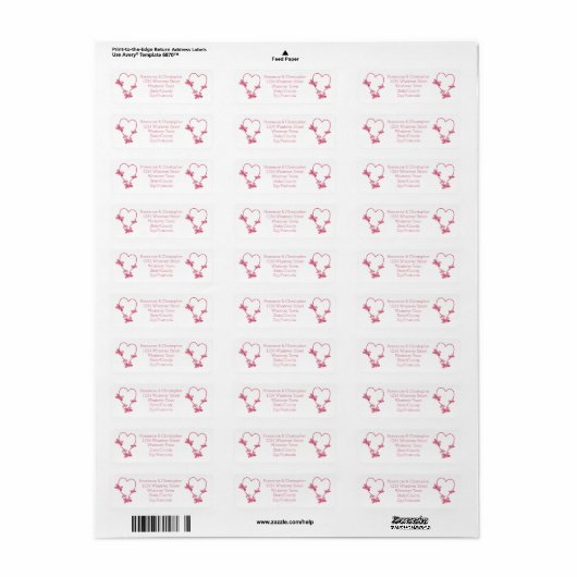 Wedding Return Adres Label Pink Hearts (Full Sheet)