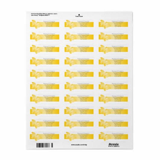 Wedding Return Adres Label Yellow Butterfly (Full Sheet)