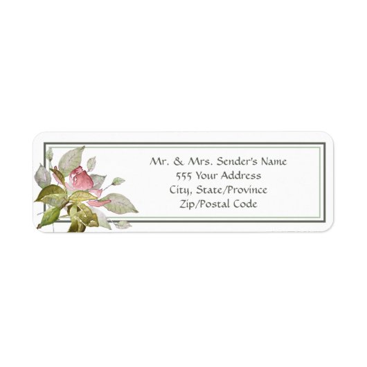 Wedding Return Adres Waterverf Roze Rozen Etiket (Voorkant)