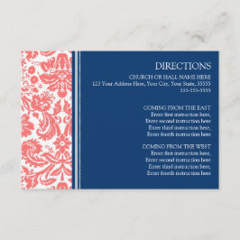 Wedding Richtkaart Coral Blue Damask Informatiekaartje