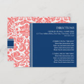 Wedding Richtkaart Coral Blue Damask Informatiekaartje (Voorkant / Achterkant)