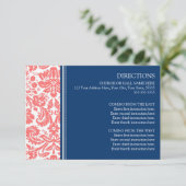 Wedding Richtkaart Coral Blue Damask Informatiekaartje (Staand voorkant)