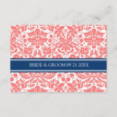 Wedding Richtkaart Coral Blue Damask Informatiekaartje (Achterkant)
