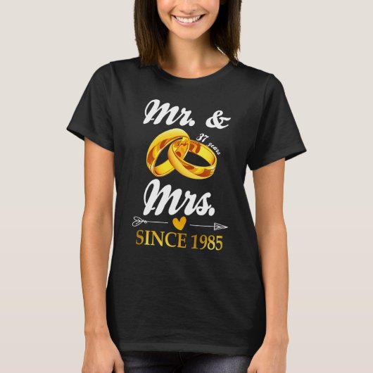 Wedding Ring getrouwd met Mr & Mrs. sinds 1985 Cou T-shirt (Voorkant)