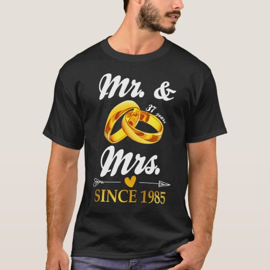 Wedding Ring getrouwd met Mr & Mrs. sinds 1985 Cou T-shirt (Voorkant)