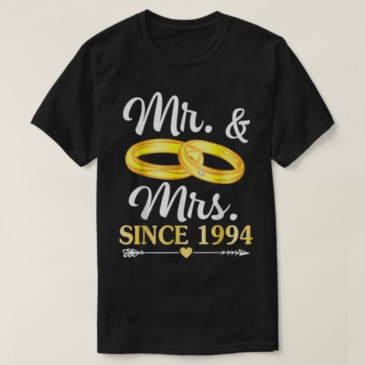 Wedding Ring getrouwd met Mr & Mrs. sinds 1994 Hap T-shirt (Design voorkant)