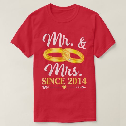 Wedding Ring getrouwd met Mr & Mrs. sinds 2014 Hap T-shirt (Design voorkant)