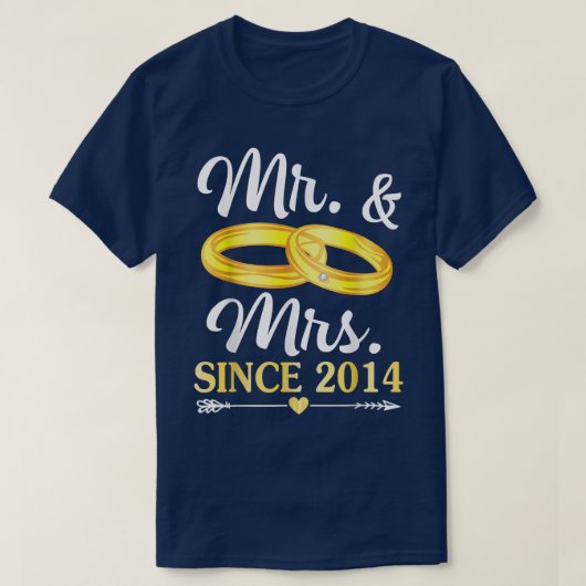 Wedding Ring getrouwd met Mr & Mrs. sinds 2014 Hap T-shirt (Design voorkant)