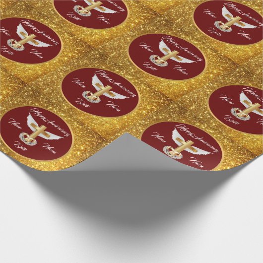Wedding Rings Customize Gold Cross Anniversary Cadeaupapier (Hoek)