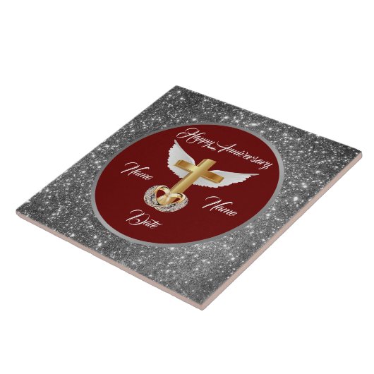 Wedding Rings Customize Silver Cross Anniversary Tegeltje (Zijkant)