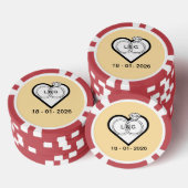 Wedding rings in a heart with date and Initials Poker Chips (Opstapeling)