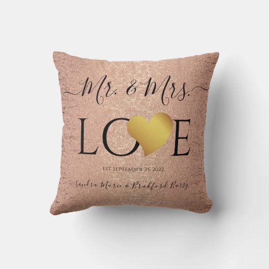 Wedding Roos Gold Heart Script Name Mr en Mrs. Kussen (Achterkant)