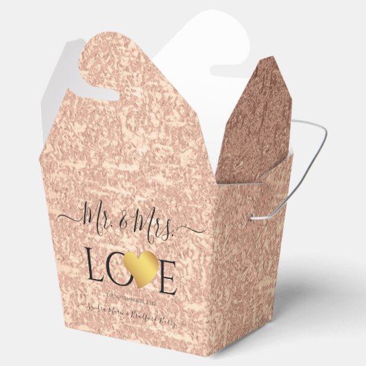 Wedding Roos Gold Heart Script Name Mr en Mrs T Bedankdoosjes (Geopend)