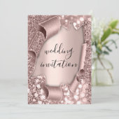 Wedding Rose 3D Effect Blush Glitter Kaart (Staand voorkant)