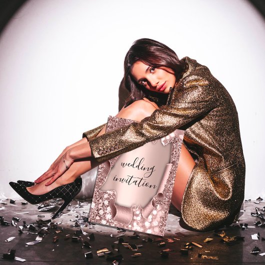 Wedding Rose 3D Effect Blush Glitter Kaart