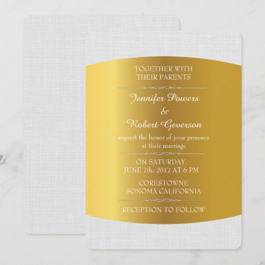 Wedding Royal Invitation Minimalism White Linen Kaart (Voorkant / Achterkant)