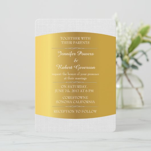 Wedding Royal Invitation Minimalism White Linen Kaart (Staand voorkant)