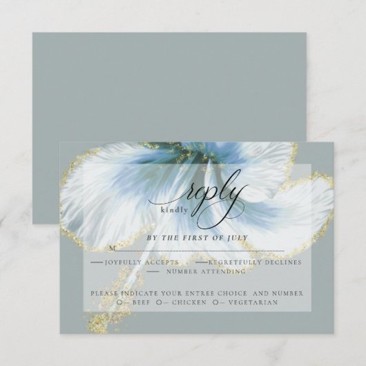 Wedding RSVP | Blauwe Waterverf Hibiscus Flower (Voorkant / Achterkant)