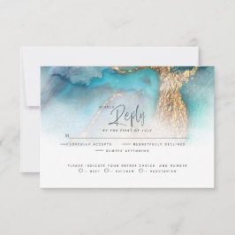 Wedding RSVP | Blauwgroen en goudAbstracte inkt