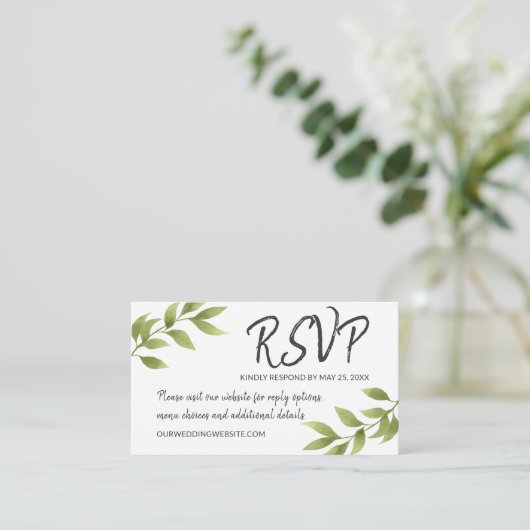Wedding RSVP Botanische Waterverf Willow Krans Informatiekaartje (Staand voorkant)
