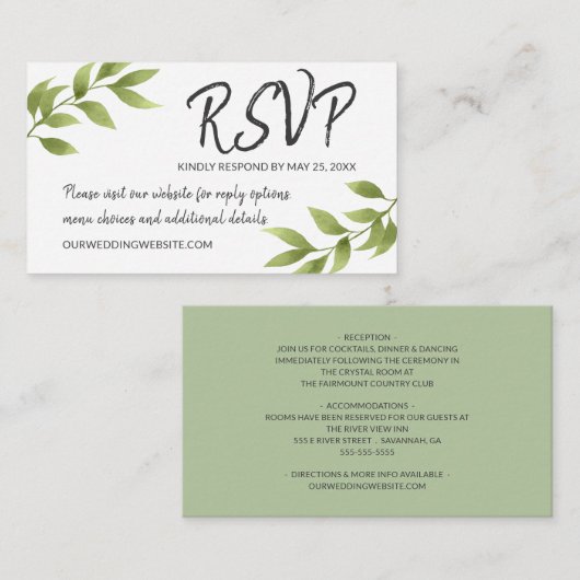 Wedding RSVP Botanische Waterverf Willow Krans Informatiekaartje (Voorkant / Achterkant)
