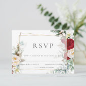 Wedding RSVP | Bourgogne en Ivory Peony Floral (Staand voorkant)