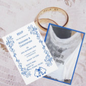 Wedding RSVP Card Blue Sapphire Bells Scrollwork  Kaartje