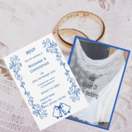 Wedding RSVP Card Blue Sapphire Bells Scrollwork Kaartje