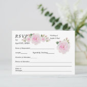 Wedding RSVP Card Soft Pink Roses  Kaartje (Staand voorkant)