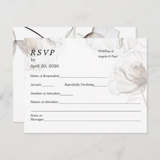 Wedding RSVP Card Soft Rose Flowers (Voorkant / Achterkant)