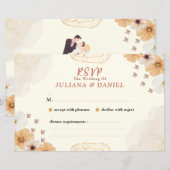Wedding RSVP Card with Cream Floral Design (Voorkant / Achterkant)