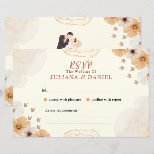 Wedding RSVP Card with Cream Floral Design (Voorkant / Achterkant)