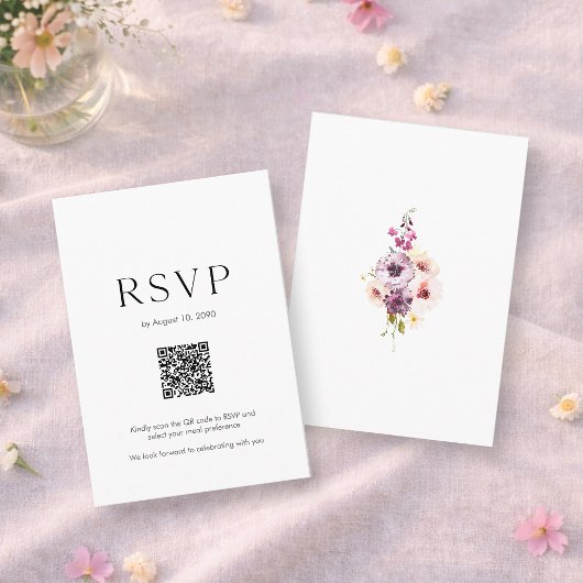 Wedding RSVP Card with QR Code | Elegant Floral Kaartje