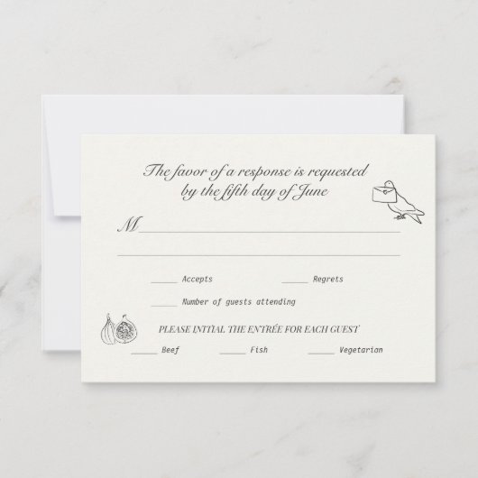Wedding RSVP Charcoal Linen Illustrated Kaartje (Voorkant)