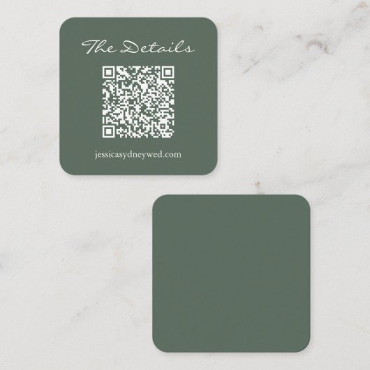 Wedding RSVP Details QR Code Dark Sage Square Informatiekaartje (Voorkant / Achterkant)
