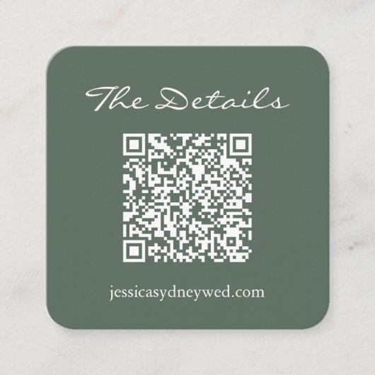 Wedding RSVP Details QR Code Dark Sage Square Informatiekaartje (Voorkant)