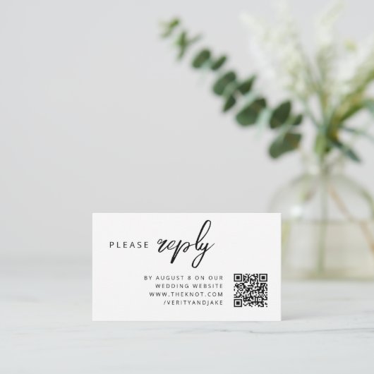 Wedding RSVP | Eenvoudig reinigen QR-code minimali Informatiekaartje (Staand voorkant)